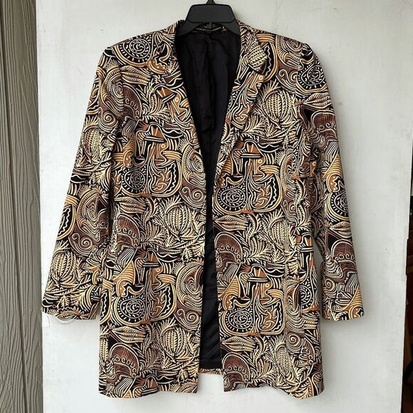 Ellen Tracy Blazer 14 NWOT Tribal Print Cotton Blend Long Jacket - Picture 1 of 8